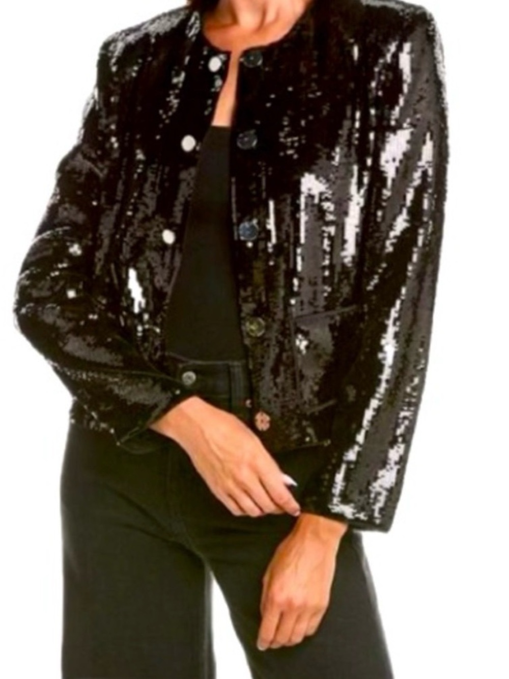 Theory Cropped Black Sequin Jacket NWT size 00
